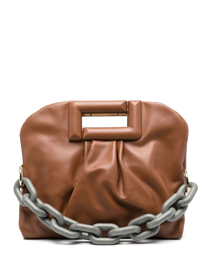 Shop Lancel Ruched Leather Tote Bag In Braun