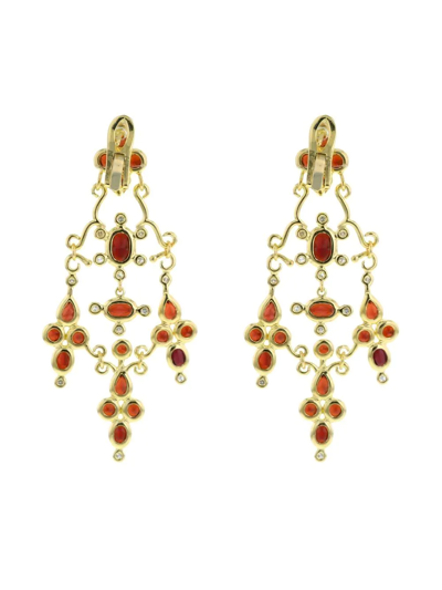 Shop Hstern Yellow Gold Garnet And Diamond Pendant Earrings