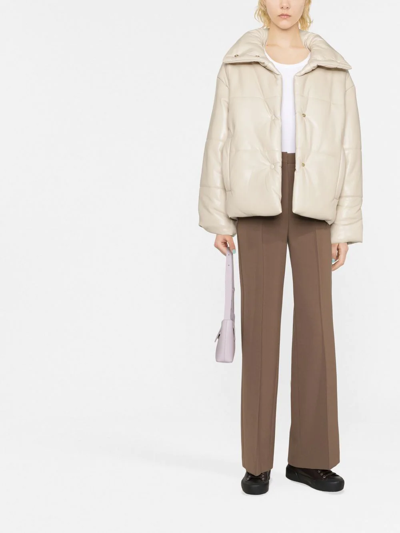 Nanushka Hide Quilted Padded Vegan Leather Jacket In Nude