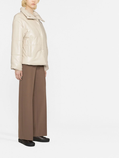 Nanushka Hide Quilted Padded Vegan Leather Jacket In Nude