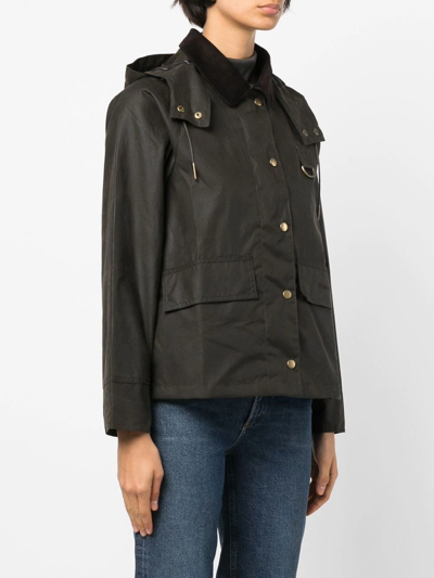 Barbour Avon Wax-cotton Hooded Jacket In Grün