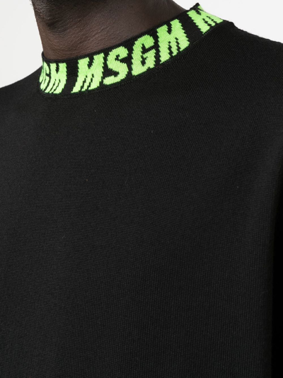 Shop Msgm Logo-intarsia Virgin Wool Jumper In Schwarz