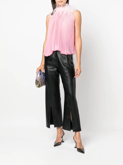 Shop Styland Feather-collar Sleeveless Blouse In Rosa