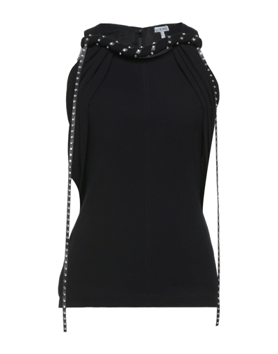 Shop Loewe Woman Top Black Size 10 Viscose, Calfskin