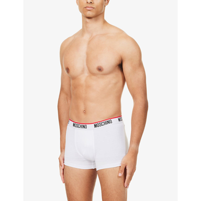 Shop Moschino Pack Of Two Branded-waistband Stretch-cotton Trunks In White