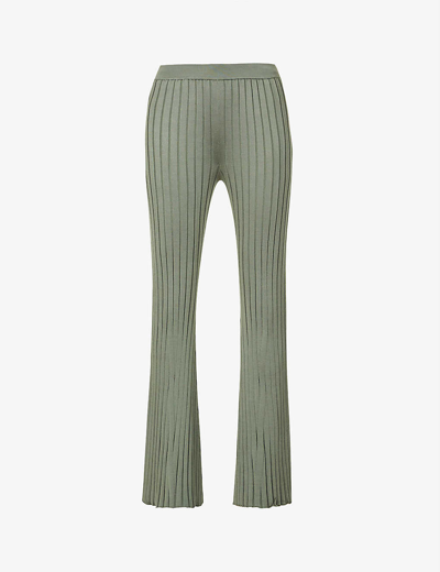 Shop Remain Birger Christensen Leimah Fitted Flared-leg Mid-rise Woven Trousers In Thyme Green
