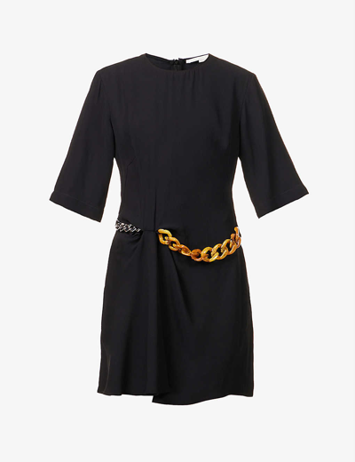 Shop Stella Mccartney Chain-embellished Woven Mini Dress In Black