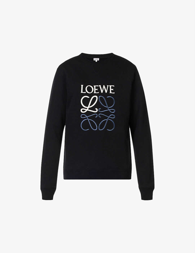 Shop Loewe Men's Black Anagram Brand-embroidered Regular-fit Cotton-jersey Sweatshirt