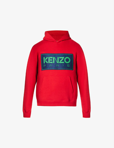 Shop Kenzo Logo-print Stretch-cotton Hoody In Medium Red