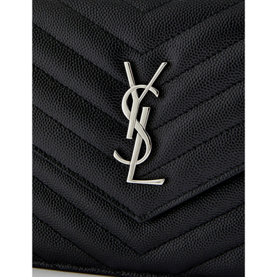 Shop Saint Laurent Envelope Monogram Leather Wallet-on-chain In Black/silver