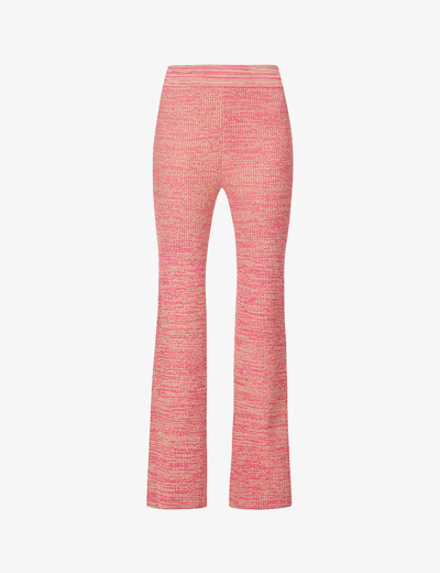 Shop Remain Birger Christensen Soleima Fitted Flared-leg High-rise Knitted Trousers In Magenta Comb