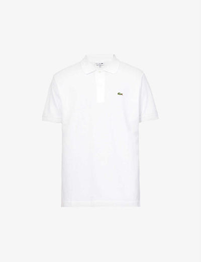 Shop Lacoste Classic Logo-embroidered Regular-fit Cotton-pique Polo Shirt In White
