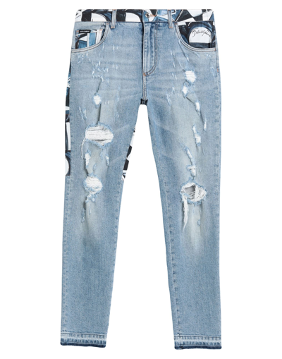 Shop Dolce & Gabbana Man Jeans Blue Size 30 Cotton, Elastane, Bovine Leather