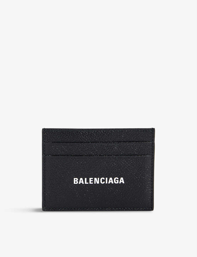 Shop Balenciaga Logo-print Leather Card Holder In Black/white