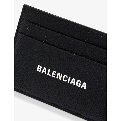 Shop Balenciaga Logo-print Leather Card Holder In Black/white