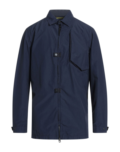 Shop Ahirain Man Overcoat & Trench Coat Midnight Blue Size M Cotton, Polyamide