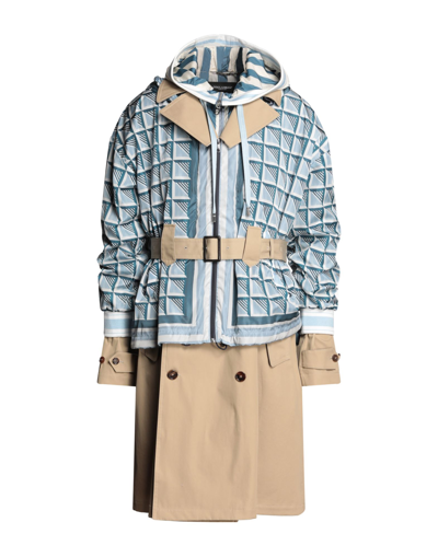 Shop Dolce & Gabbana Man Coat Sky Blue Size 42 Polyamide, Cotton, Elastane