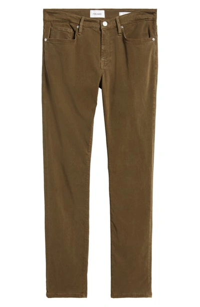 Shop Frame L'homme Slim Fit Five-pocket Twill Pants In Military Green