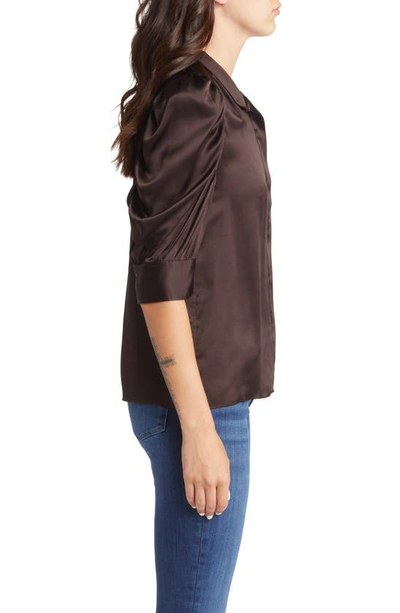 Shop Frame Gillian Three-quarter Sleeve Silk Button-up Shirt In Americano