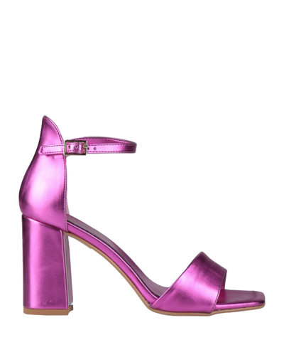 Shop Geneve Woman Sandals Fuchsia Size 7 Textile Fibers In Pink
