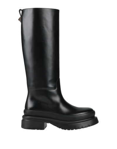 Valentino Roman Stud Leather Knee-high Boots In Black
