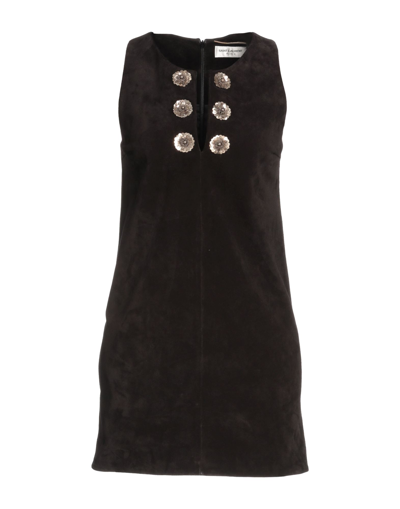 Shop Saint Laurent Woman Mini Dress Black Size 8 Calfskin, Brass
