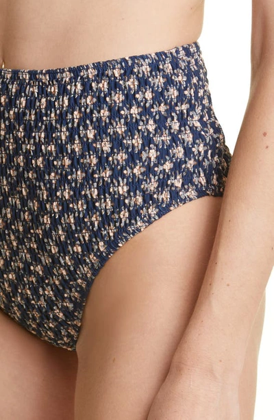 Shop Sea Jasper Border Print Smocked Bikini Bottoms In Marine