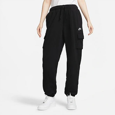 Shop Nike Women's Sportswear Club Fleece Mid-rise Oversized Cargo Sweatpants In Black/white