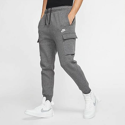 Shop Nike Men's Sportswear Club Fleece Cargo Jogger Pants In Charcoal Heather/anthracite/white