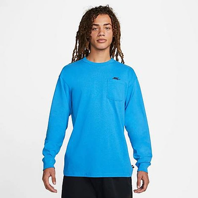 Shop Nike Men's Sportswear Premium Essentials Long-sleeve T-shirt In Light Photo Blue/black