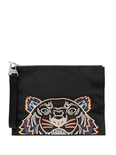 Shop Kenzo Clutch Tiger Bags In Black