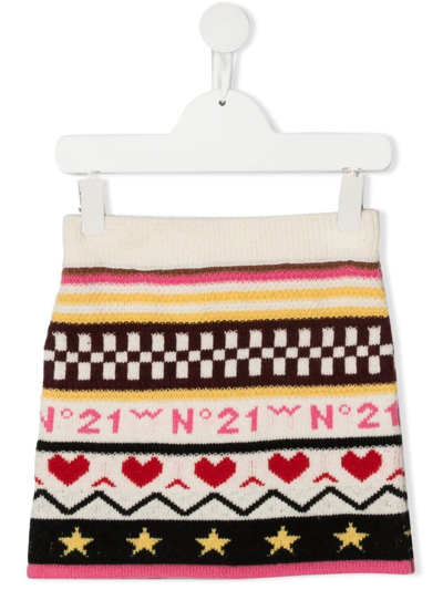 Shop N°21 Intarsia-knit Skirt In Neutrals