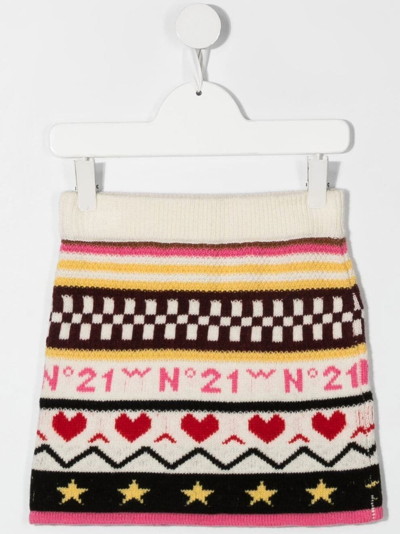Shop N°21 Intarsia-knit Skirt In Neutrals