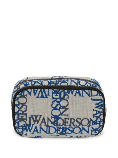 Shop Jw Anderson Logo-jacquard Canvas Zipped Pouch In Grey