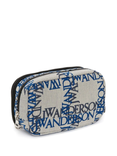 Shop Jw Anderson Logo-jacquard Canvas Zipped Pouch In Grey