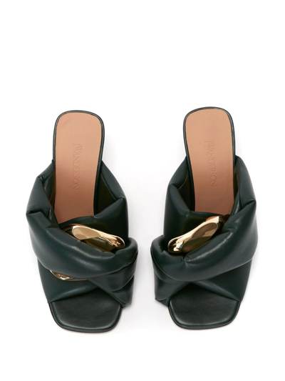 Jw Anderson Chain Twist Heeled Mules In Forest Green