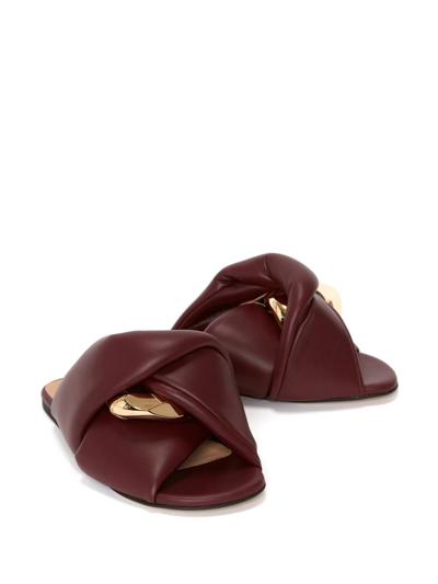 Jw Anderson Leeather Chain Twist Flat Sandals In Red