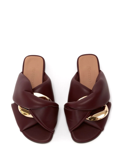 Jw Anderson Leeather Chain Twist Flat Sandals In Red