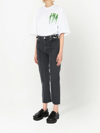 Shop Jw Anderson Chain-detail Straight Leg Cropped Jeans In Black