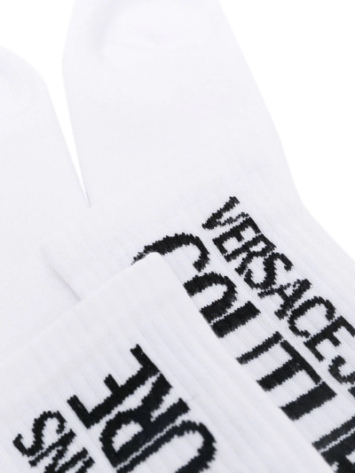 Shop Versace Jeans Couture Logo-print Knitted Socks In White