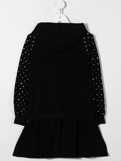 Shop Moschino Crystal-logo Hooded Peplum Dress In Black