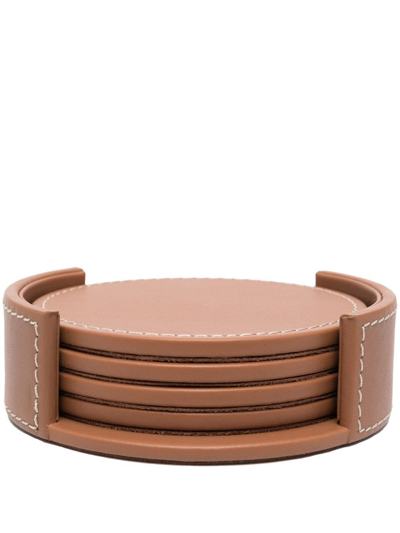 Shop Ralph Lauren Wyatt Leather Coasters In Brown