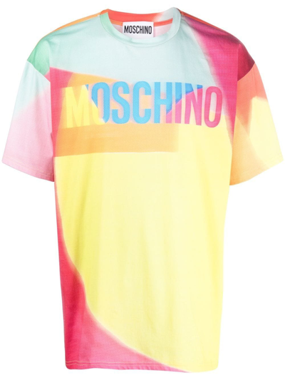 Shop Moschino Logo Colour-block T-shirt In Yellow