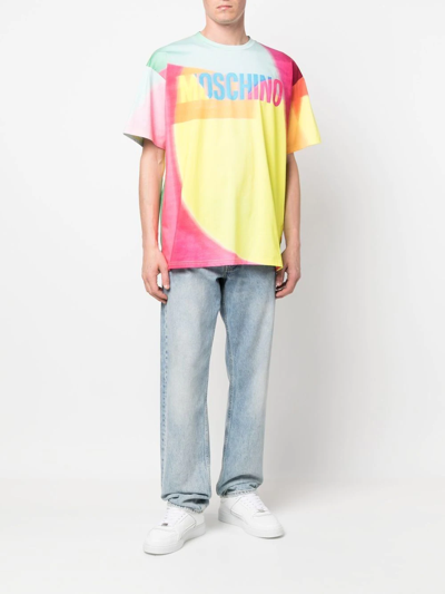 Moschino Logo Colour-block T-shirt In Yellow