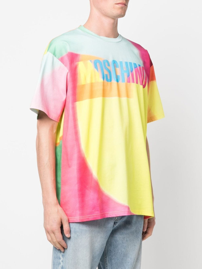 Shop Moschino Logo Colour-block T-shirt In Yellow