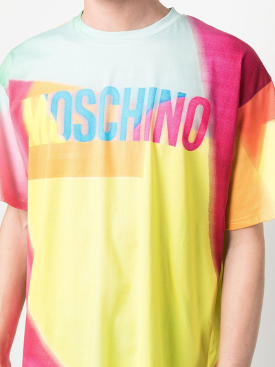 Shop Moschino Logo Colour-block T-shirt In Yellow