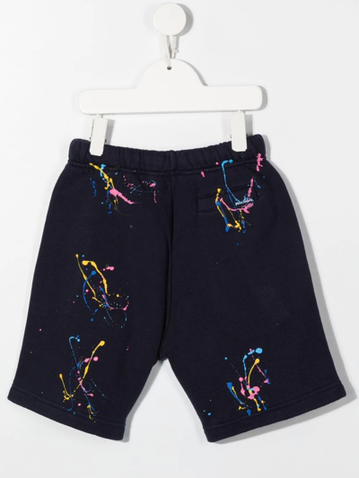 Shop Palm Angels Paint-splatter Cotton Shorts In Blue