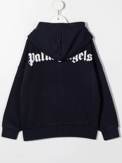 Shop Palm Angels Logo-print Zip-up Cotton Hoodie In 4601 Navy Blue White