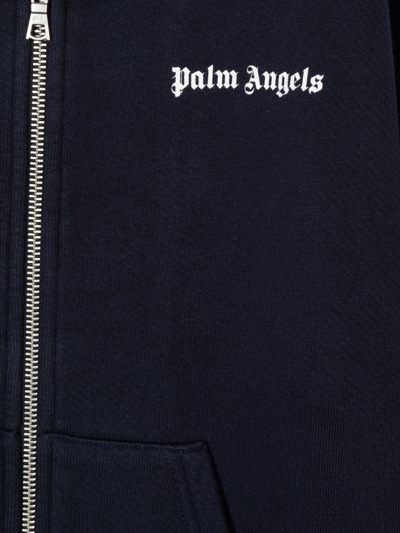 Shop Palm Angels Logo-print Zip-up Cotton Hoodie In 4601 Navy Blue White