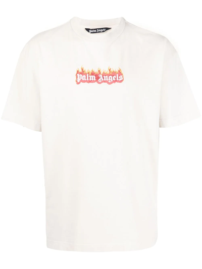Shop Palm Angels Burning Logo Print T-shirt In 0310 Off White Black